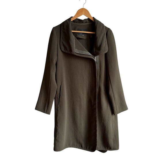 Aritzia Babaton Cormac Coat XS Olive Green Waterfall Drape Asymmetrical Zip - Picture 12 of 15